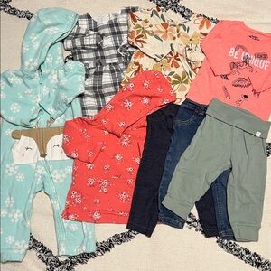 Baby Infant Size 9M Lot Hooded Onesie Jeans Tops Dress & Pants Carter’s OshKosh